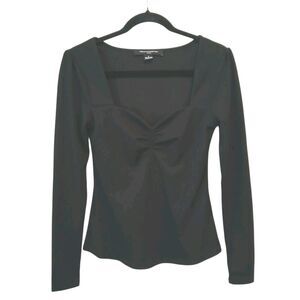 French‎ Connection Small Black Knit Top Long Sleeves Sweetheart Neckline Ribbed